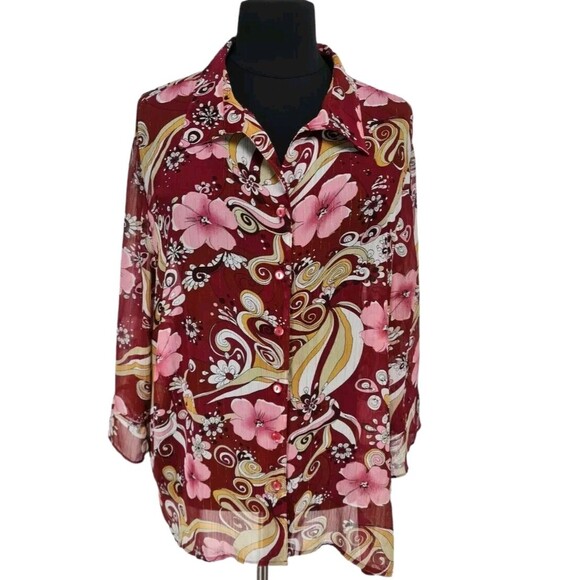 Maggie Barnes Women Sheer Button Up Tunic Top Plus Size 4X No Camisole 71P - Picture 1 of 6